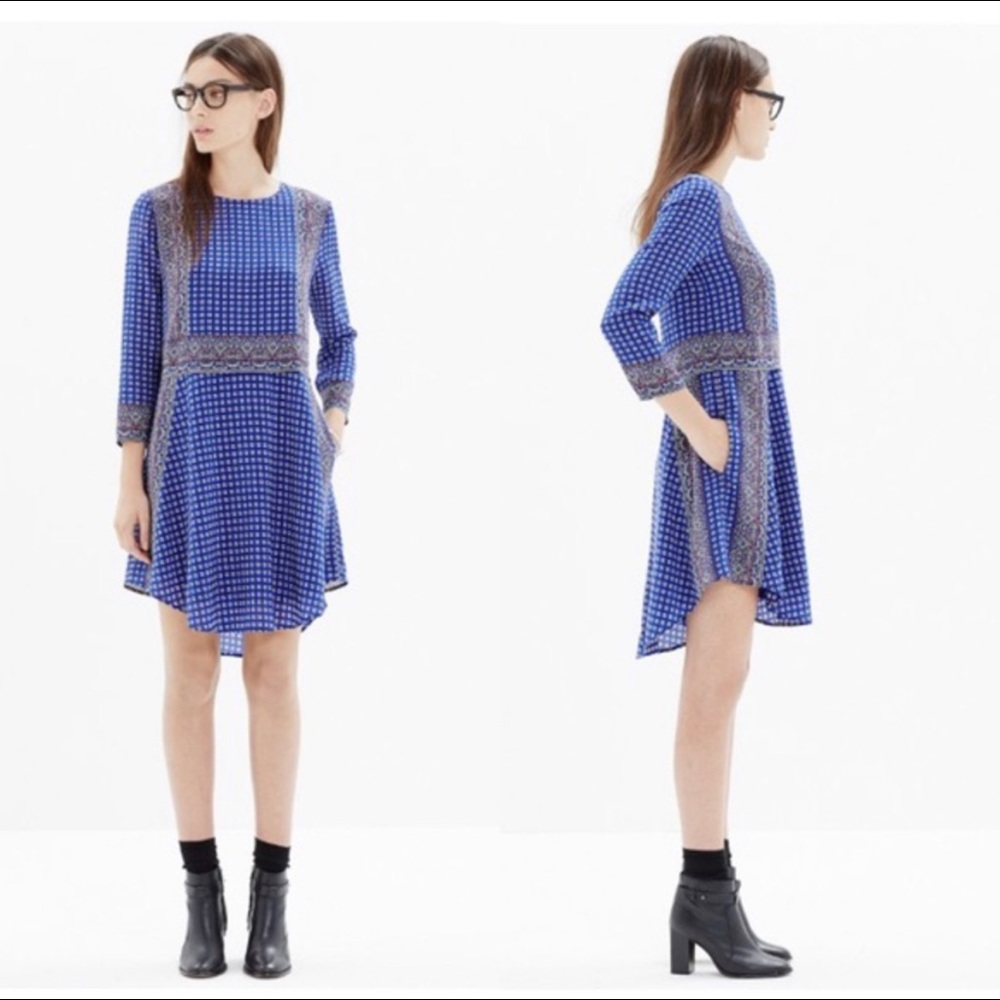 Madewell Blue Silk Ascot Dress Size Medium